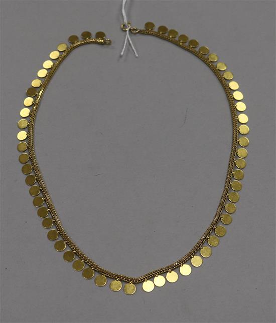 A 9ct gold and sphere drop fringe necklace, 45.5cm.